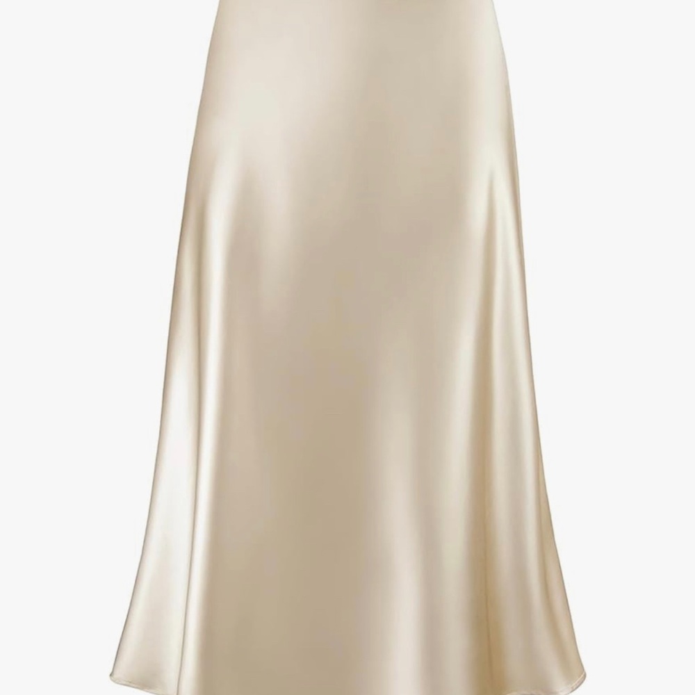 Cream Midi Slip Skirt with Slit